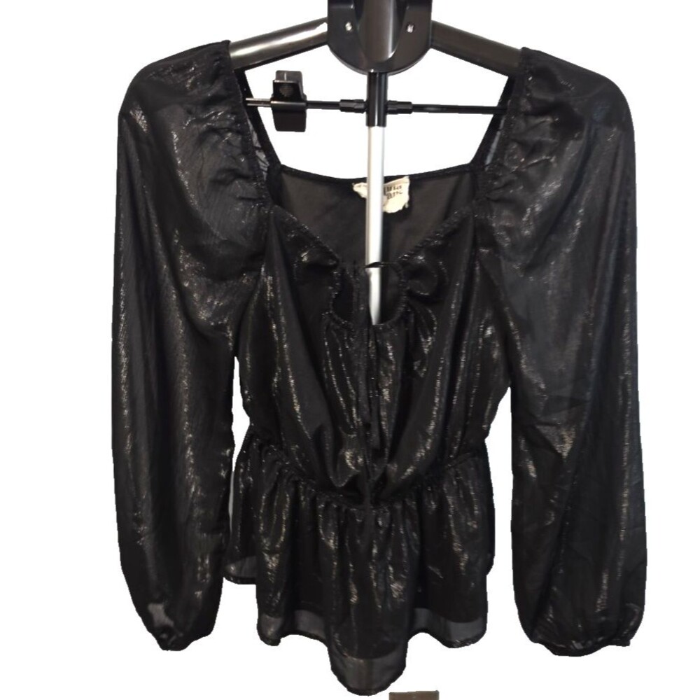Savannah Jane Black Silver Shimmer Shirt Top Size Medium M Excellent